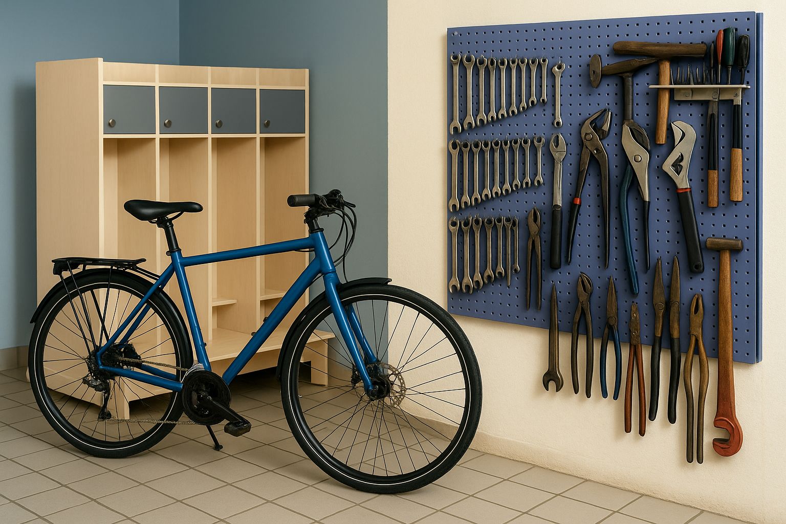 Mekaniker inspekterar cyklar och verktyg på en fordonsauktion